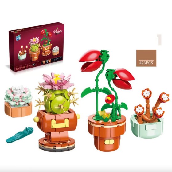 Children's puzzle small particle 114 building blocks flower diy Mosaic pot succulent plant building blocks decoration birthday gift